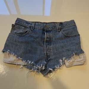 Levi's Blue Frayed Jean Shorts